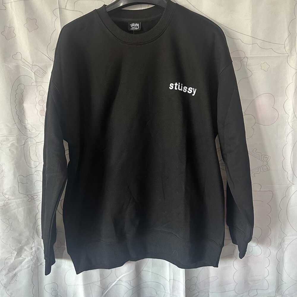 Stussy Grey Lettering Print Long-Sleeved Crew Neck Sweatshirt